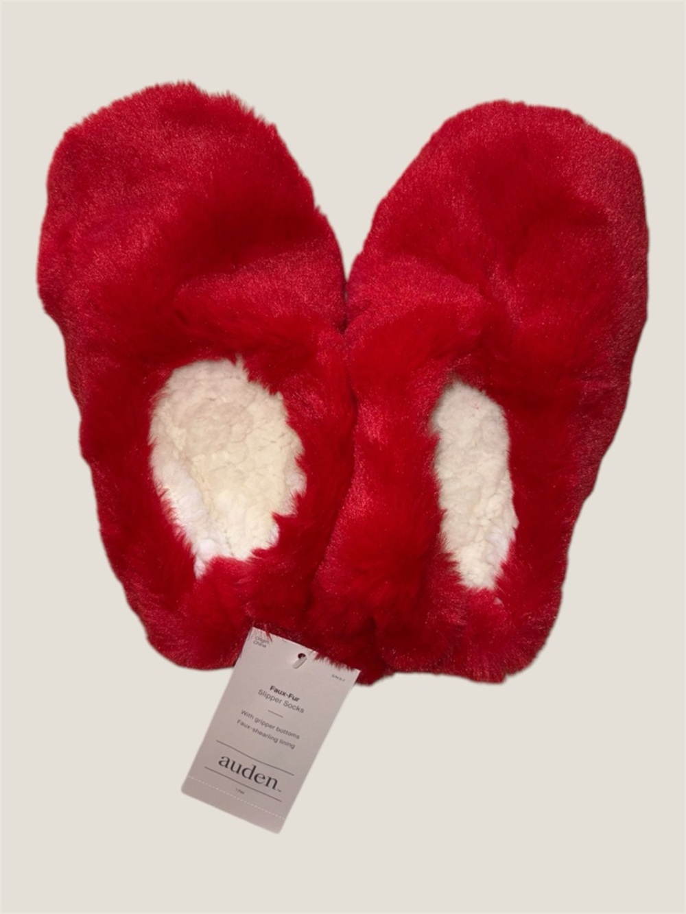 X Auden Faux Fur Red Fuzzy Slipper Socks